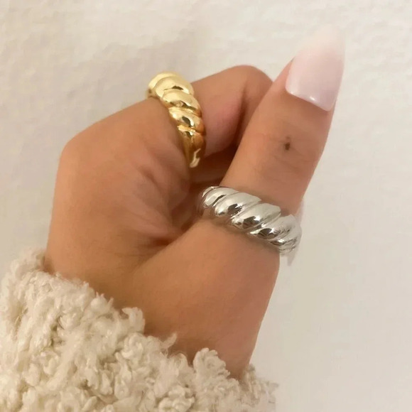 925 Sterling Silver Croissant Ring Statement Ring Chunky Thick Ring - Picture 10 of 13